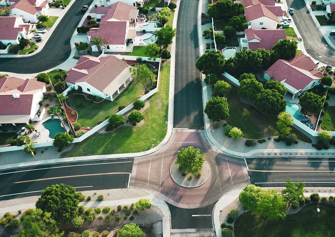 Aerial view of a residential neighbourhood